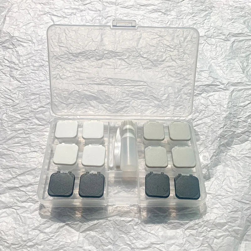 Portable rectangular contact lens case with vibration cleaning in multiple colour options