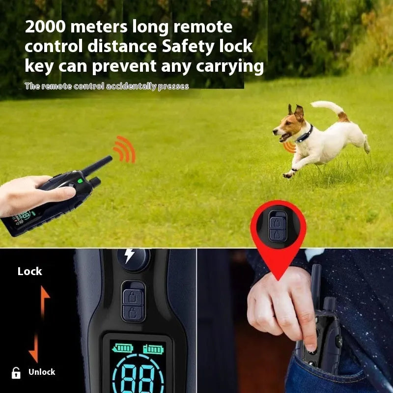 Colour screen dog trainer remote control and collar set with waterproof design and dual power display 2000 metre range