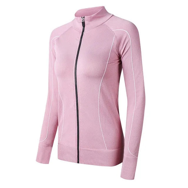 Slim fit sportswear top in grey or pink, 90% nylon and 10% spandex, sizes S M L