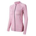 Slim fit sportswear top in grey or pink, 90% nylon and 10% spandex, sizes S M L