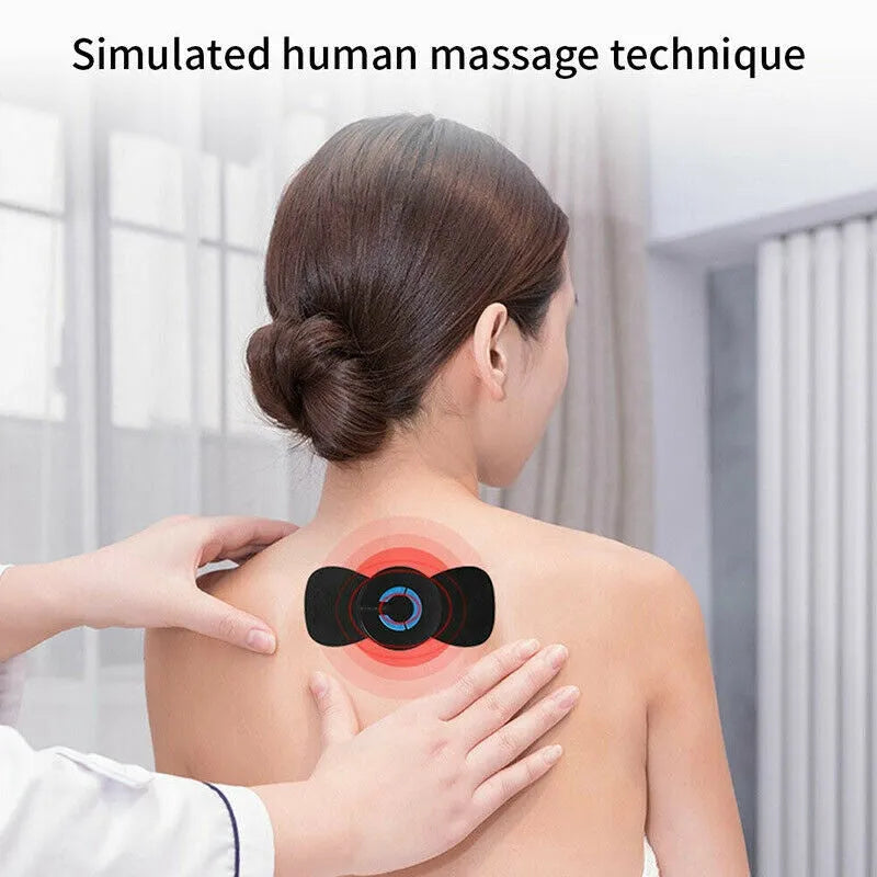Black HQ-185 mini electric shoulder and neck massager for cervical spine relief with massage patches