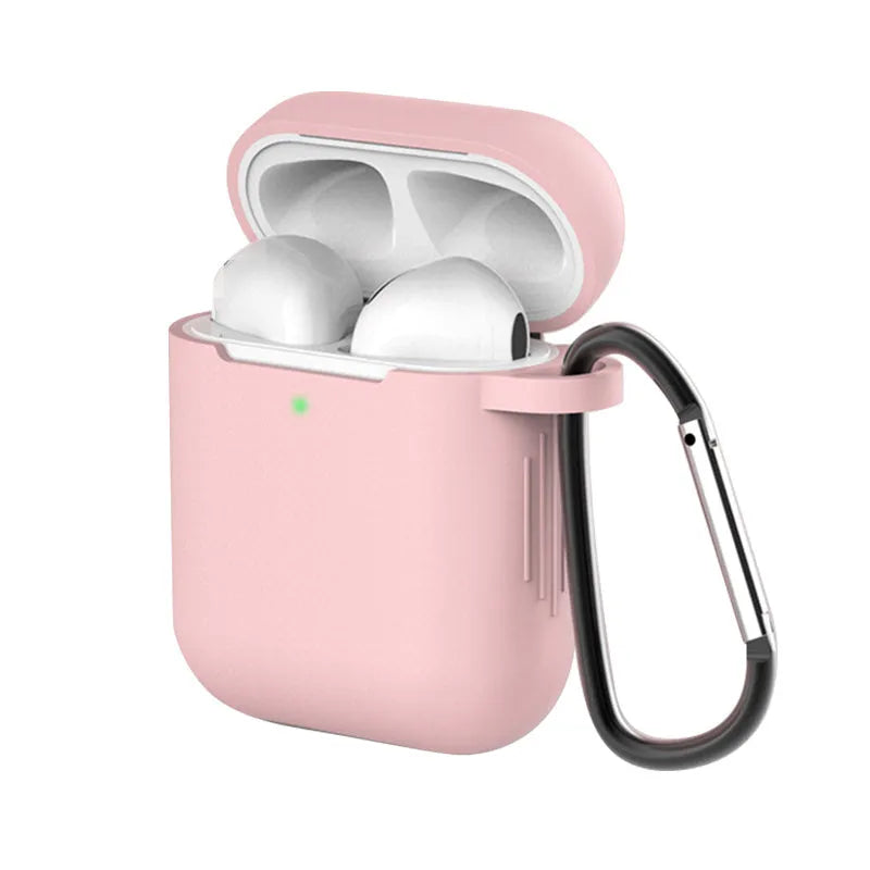 Apple AirPods silicone protective case in multiple colours showing clamshell design