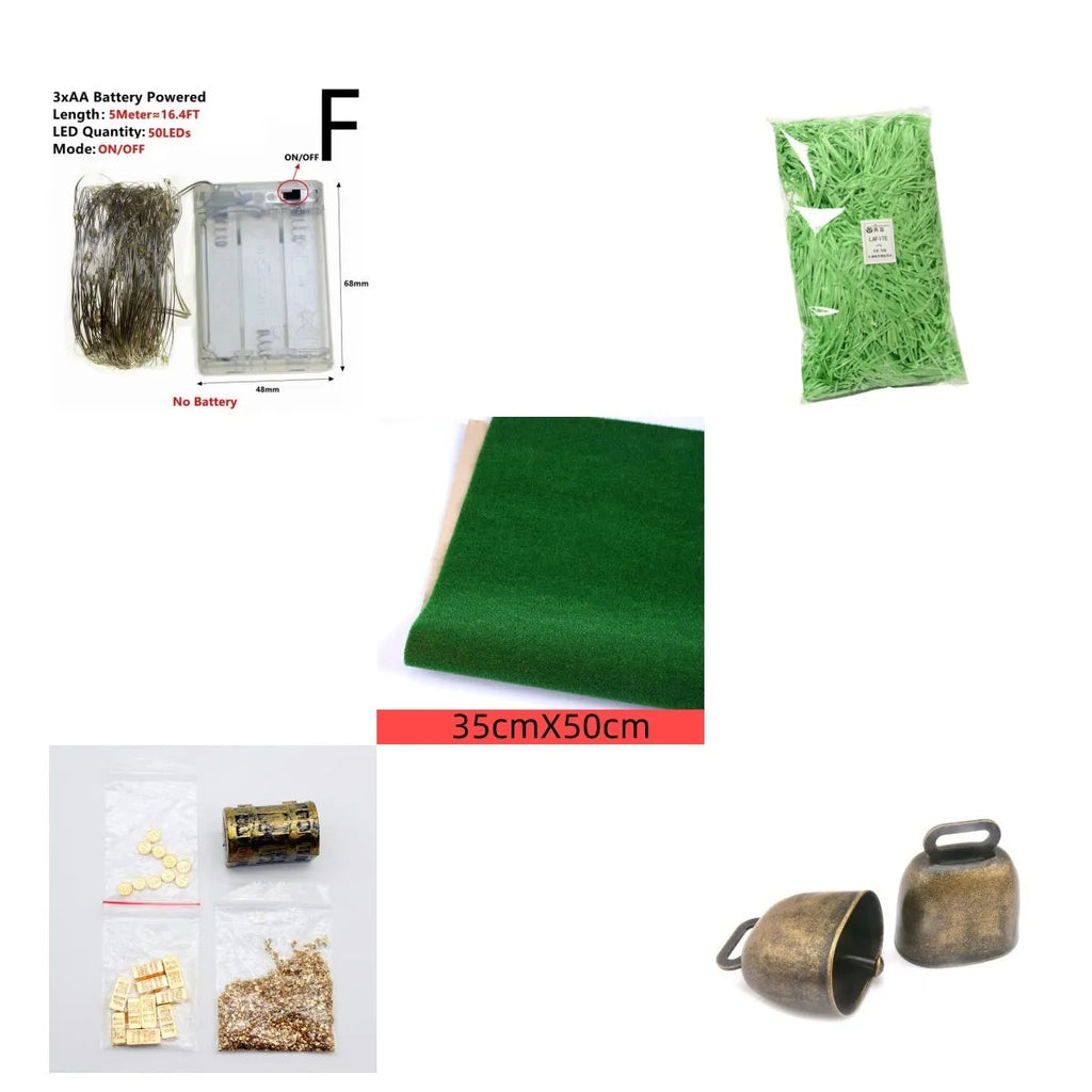 Miniature alloy gold coin and bar treasure box doll house accessories set.