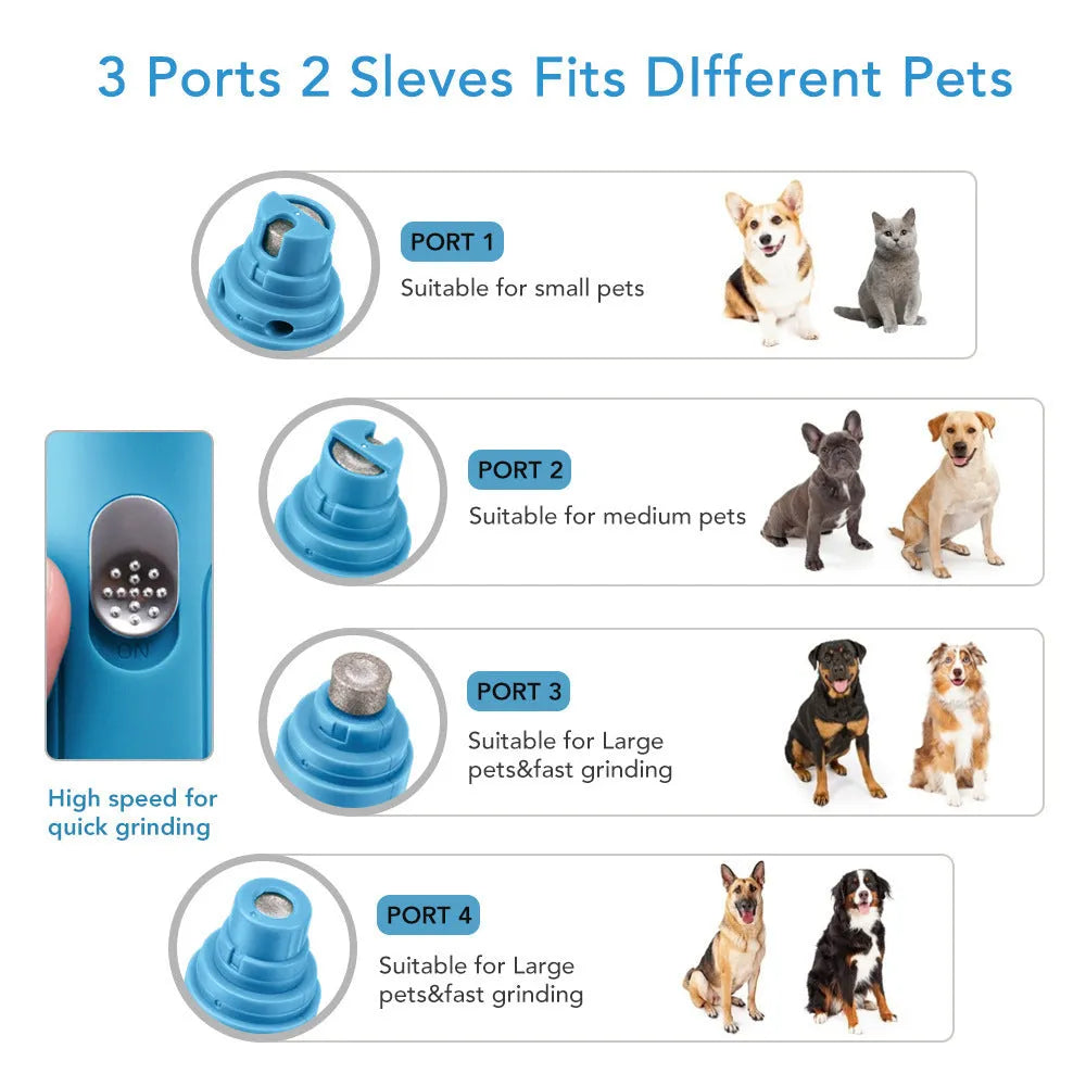 Blue electric pet nail grinder with diamond grinding head, 15.3 x 3.3 cm, for dogs cats and small pets
