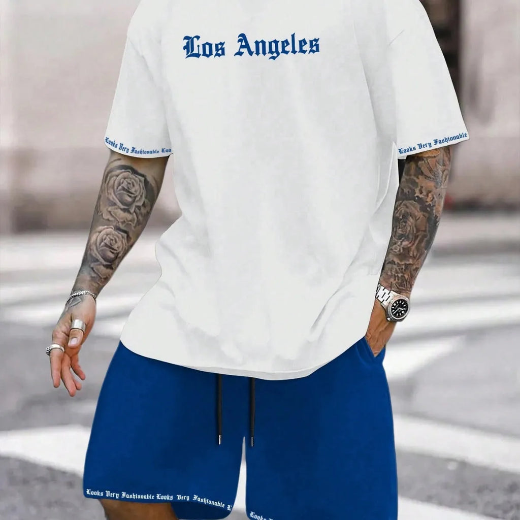 Man wearing a matching short-sleeved top and shorts from the quick-dry sports set.