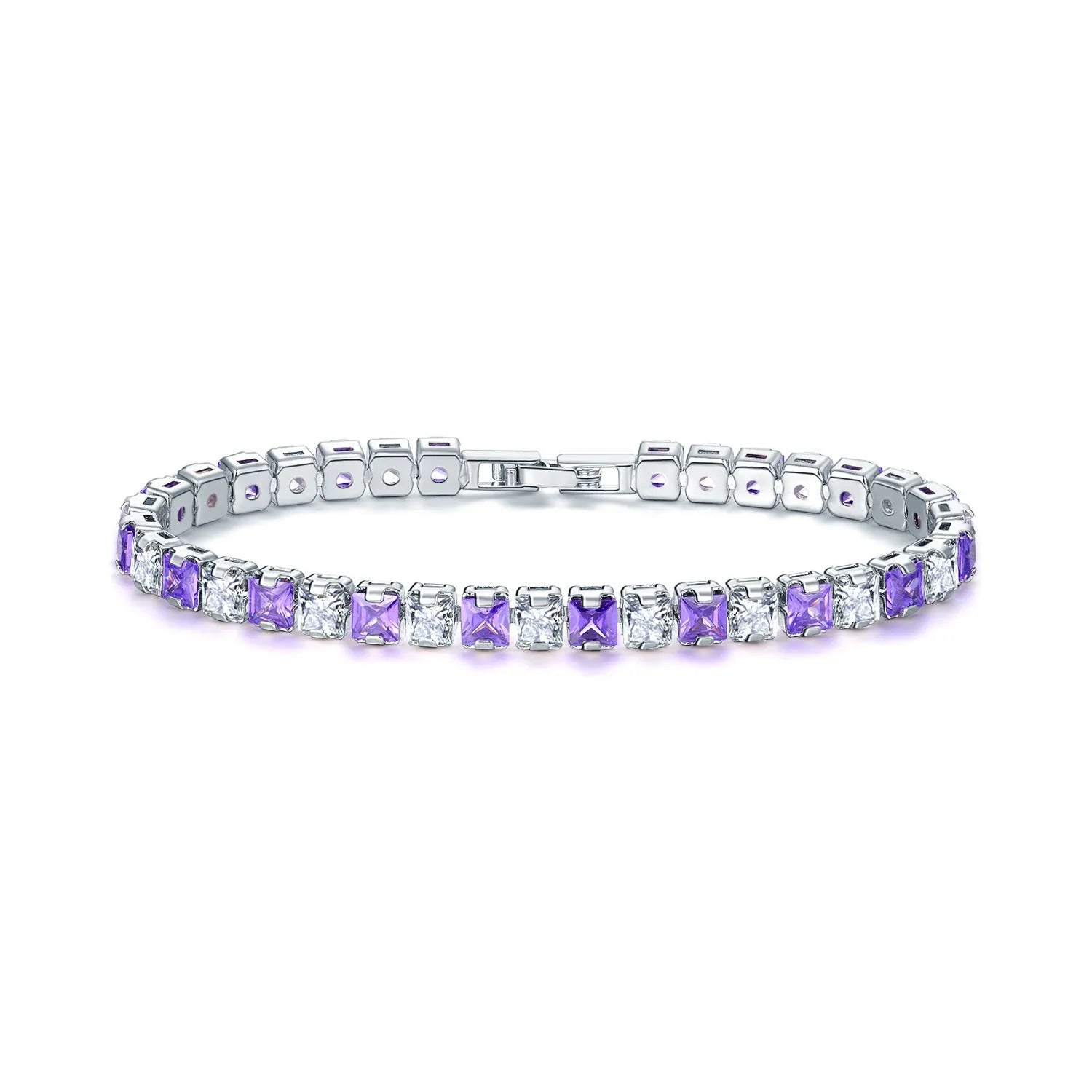 Electroplated real platinum square diamond women's bracelet with zircon stones in gang drill setting.