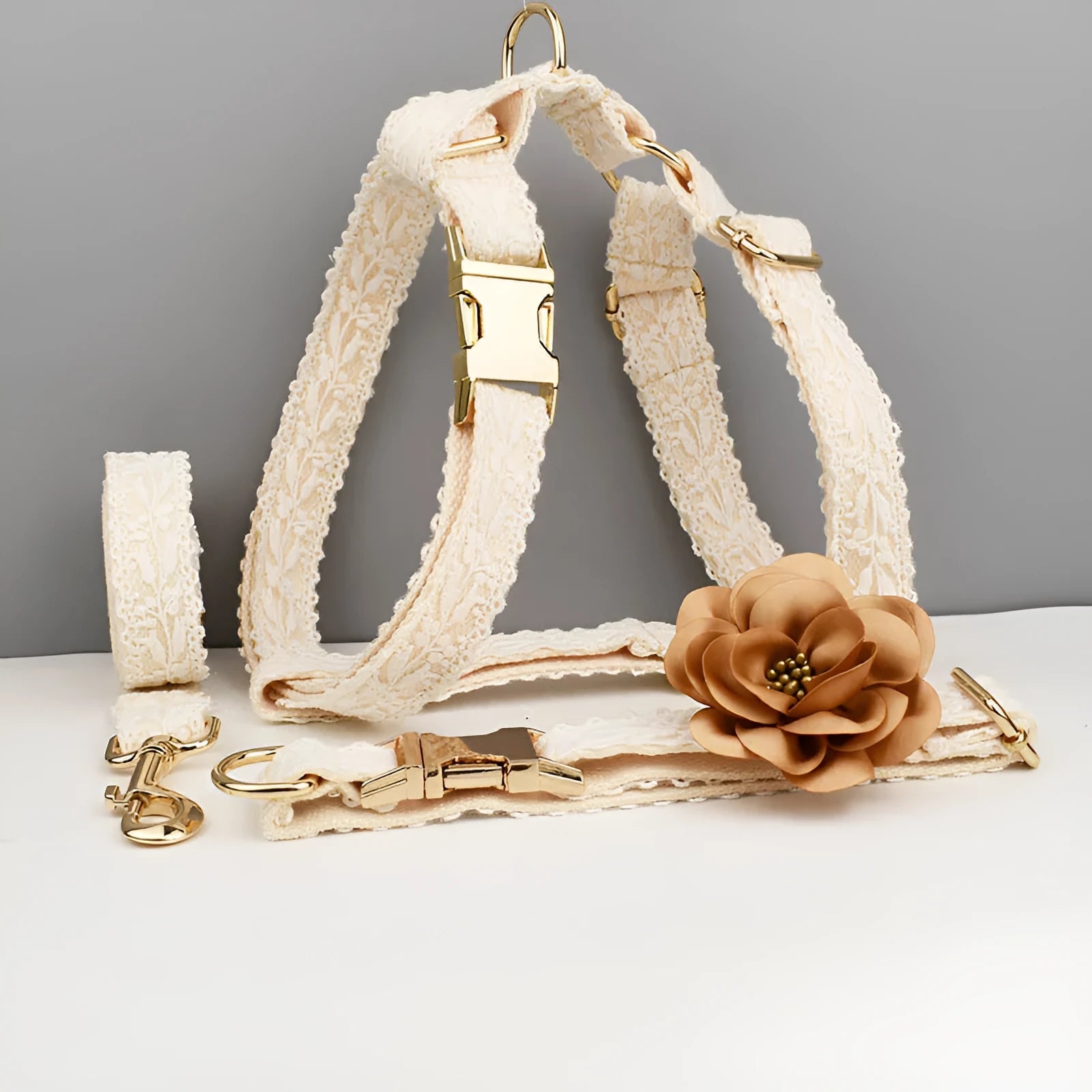 Polyester dog wedding vest and collar set with lace leaf design for holiday celebrations