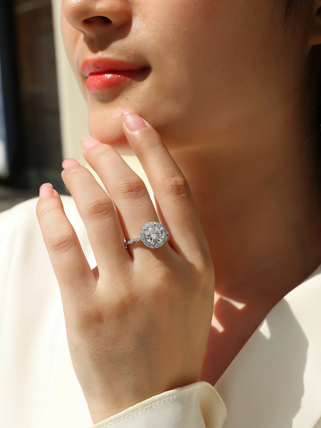 3-carat moissanite wedding ring set with S925 silver and platinum plating in gift box
