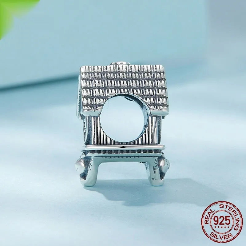 925 silver cuckoo clock bead with pearlescent finish, 1.2cm by 0.9cm, 0.45cm aperture, retro DIY charm