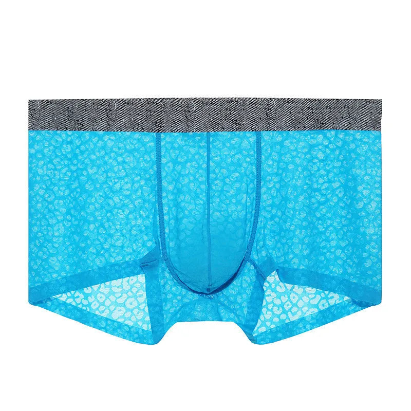 Men's seamless lace boxer briefs in jacquard fabric, shown in a choice of colours on a white background.