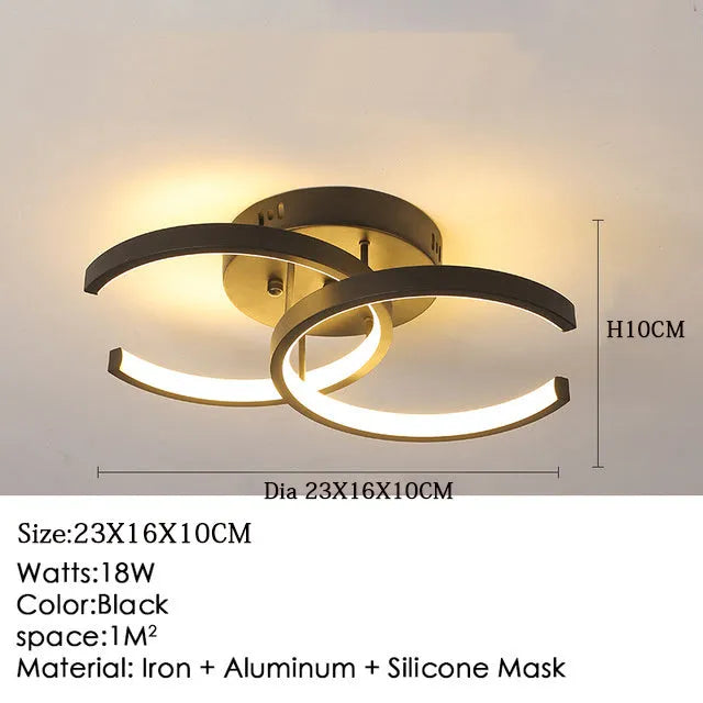 Nordic aluminium ceiling light with remote control in black colour for corridor entrance hall