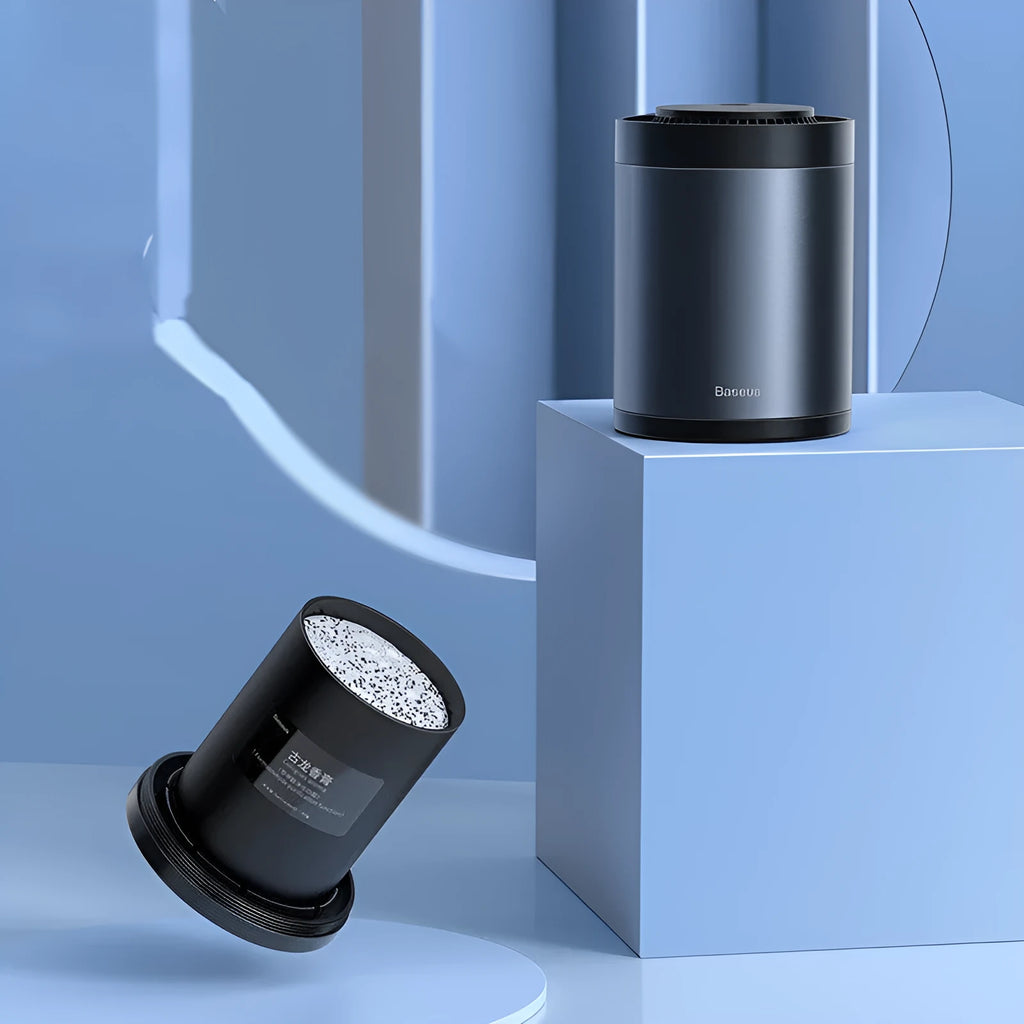 Car cup holder aromatherapy solid balm in aluminium alloy holder with Gulong ointment, black colour, cylinder shape