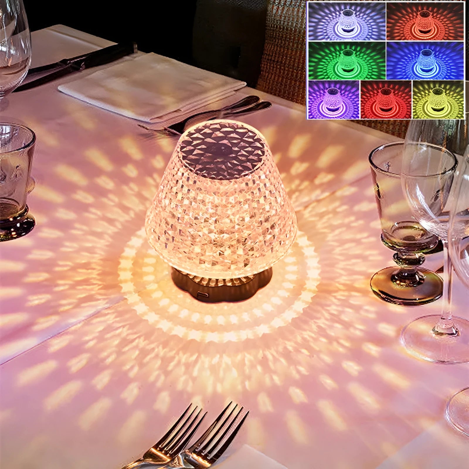 Crystal decor table lamp with touch base and USB charging cable