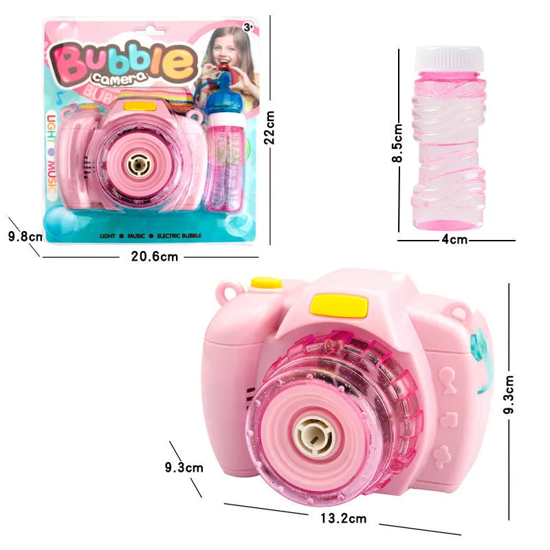Yellow camera-shaped automatic bubble blowing machine with flashing lights