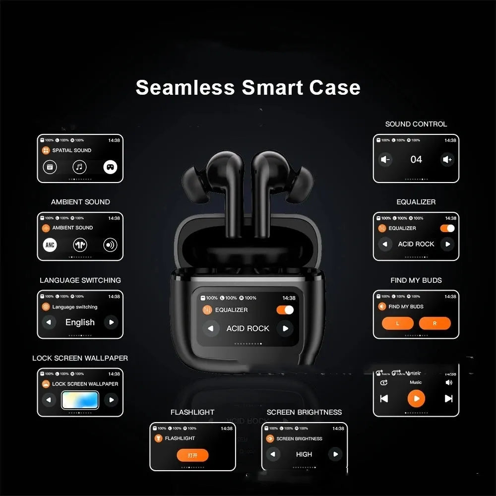 T68 PRO wireless Bluetooth headset with touch colour screen in black, silver, or champagne colours