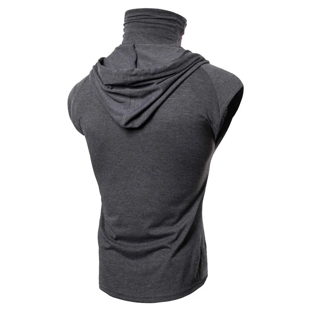 Mens cotton blend punk colour block sports vest hooded with three-dimensional patch pockets in black available in sizes L to 3XL