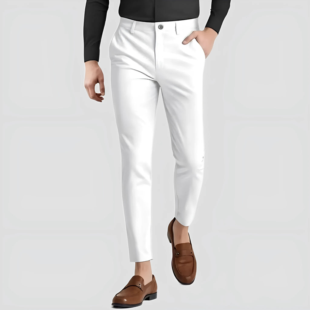 Men's slim fit elastic damask casual pants in cotton, British style, available in multiple colours