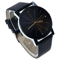 Black convex meridian belt watch with alloy case, PU leather band, glass dial, and analog display