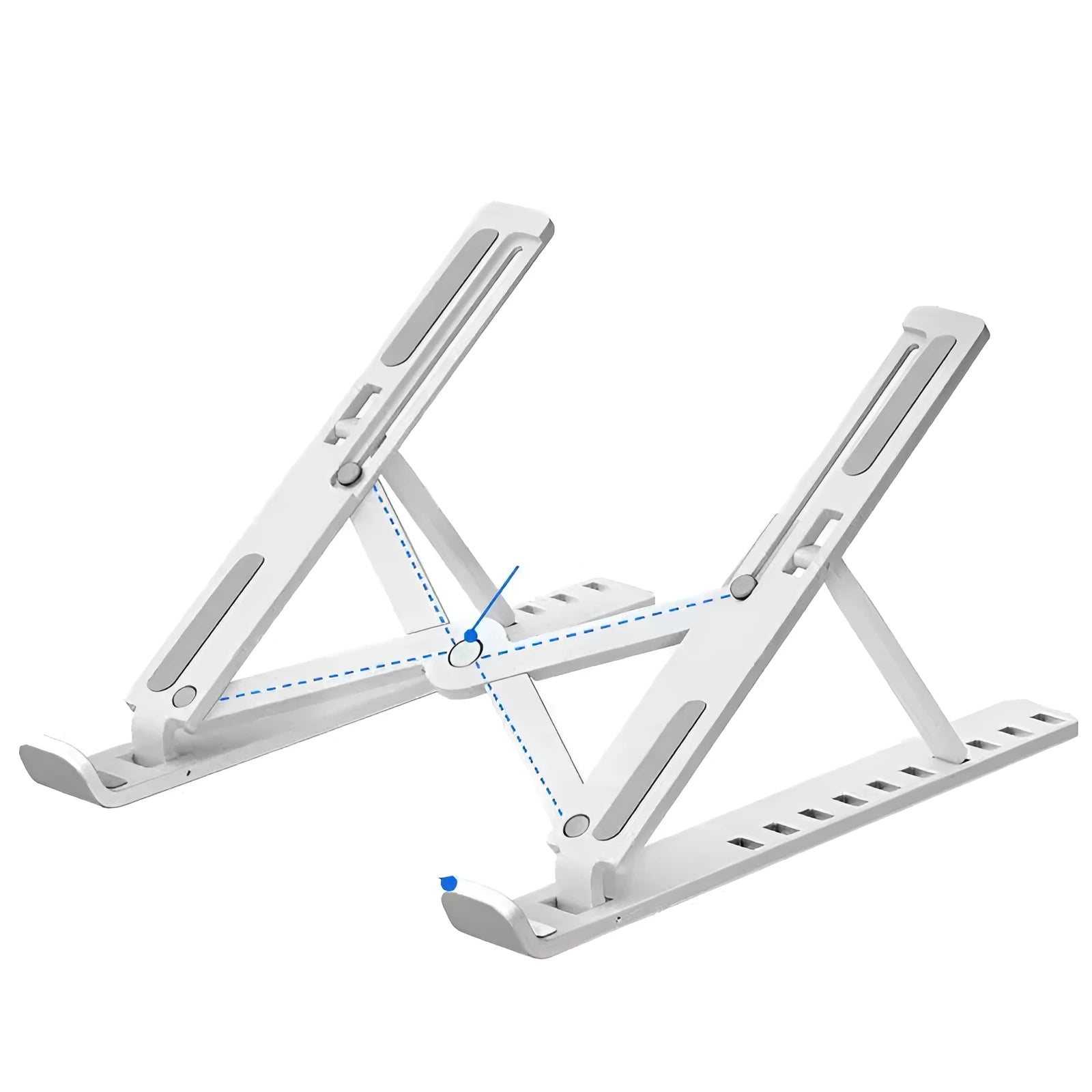 Black portable desktop cooling base with a 10-position folding bracket shown in open and closed positions
