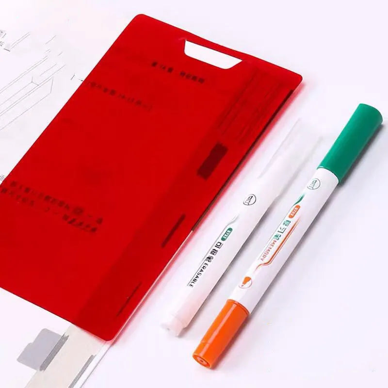 Green erasable highlighter pen and eraser set in card packaging
