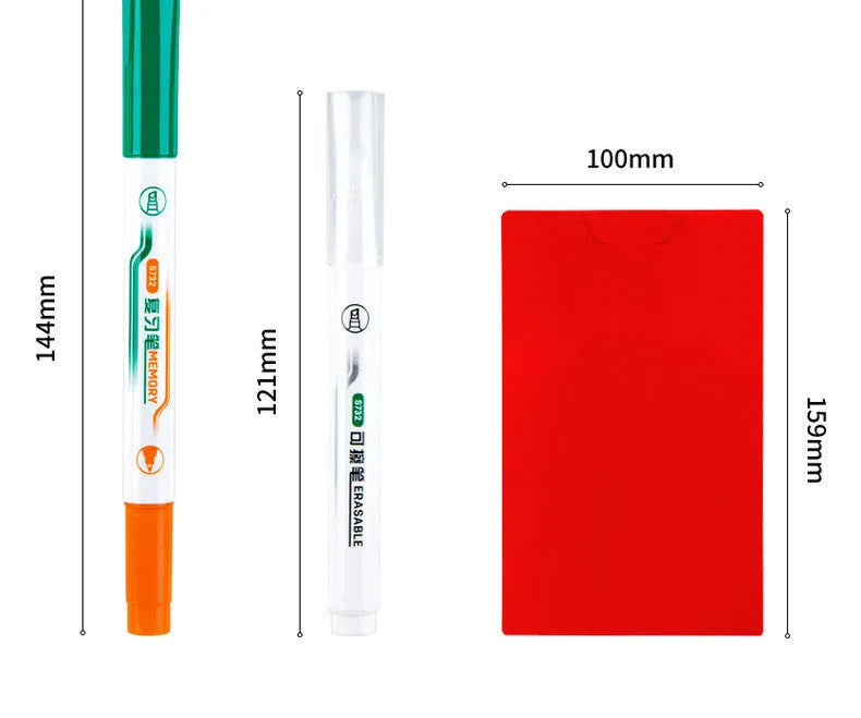 Green erasable highlighter pen and eraser set in card packaging