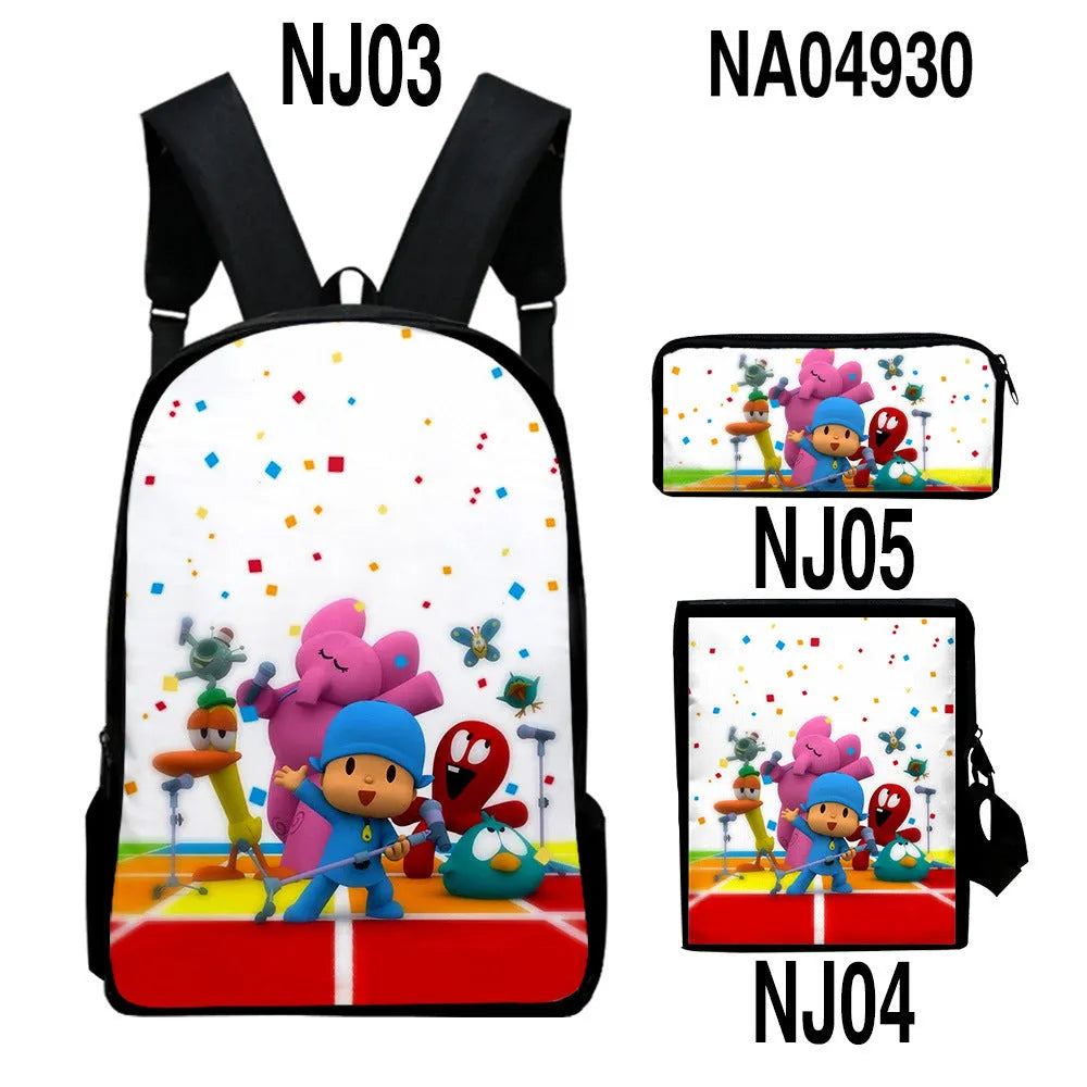 Digital color printing trendy backpack set in Oxford cloth with 20L capacity, zipper opening, Character pattern, and street style.