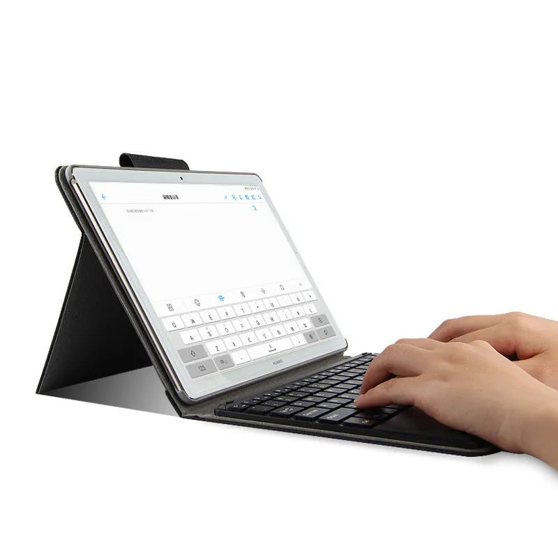 M5 Pro 10.8 inch Bluetooth keyboard case in black or brown with imitation leather frame-type cover and wireless keyboard