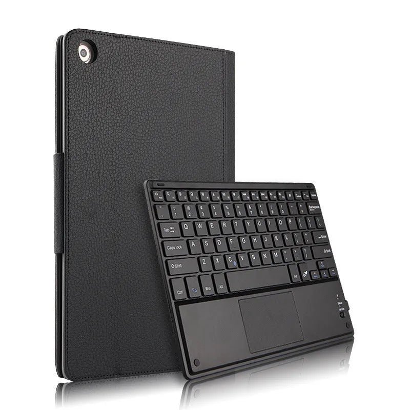 M5 Pro 10.8 inch Bluetooth keyboard case in black or brown with imitation leather frame-type cover and wireless keyboard