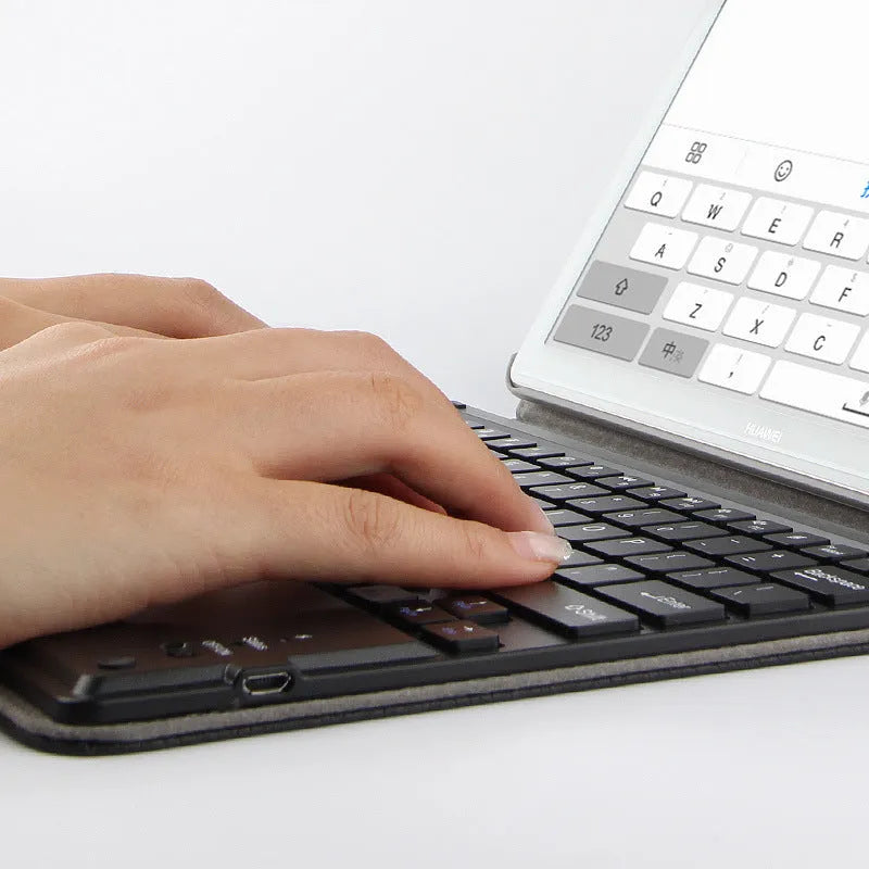 M5 Pro 10.8 inch Bluetooth keyboard case in black or brown with imitation leather frame-type cover and wireless keyboard