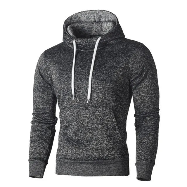 Mens dark grey rabbit fur hooded sweatshirt with character pattern from front view