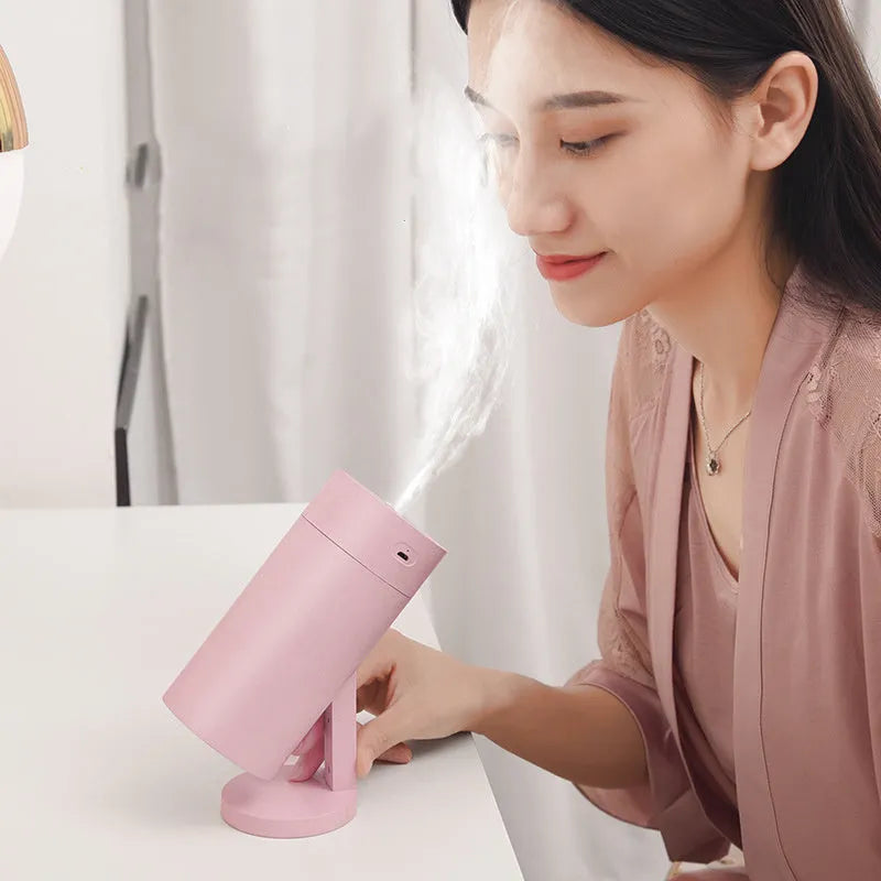USB folding bracket desktop humidifier in blue colour with 320ml water tank and adjustable bracket
