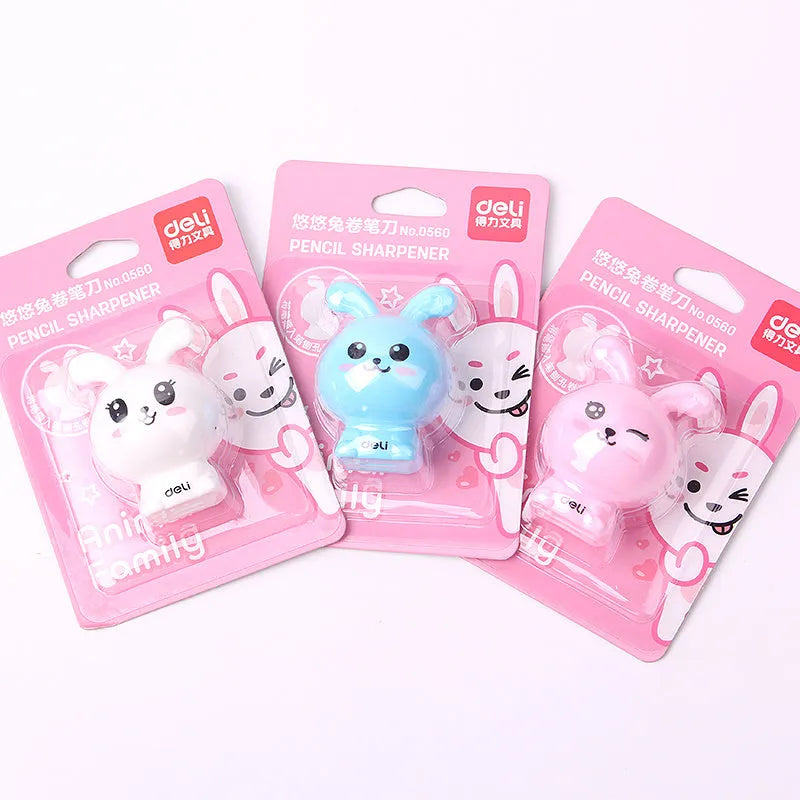 Mini cartoon pencil sharpener with random rabbit design for children