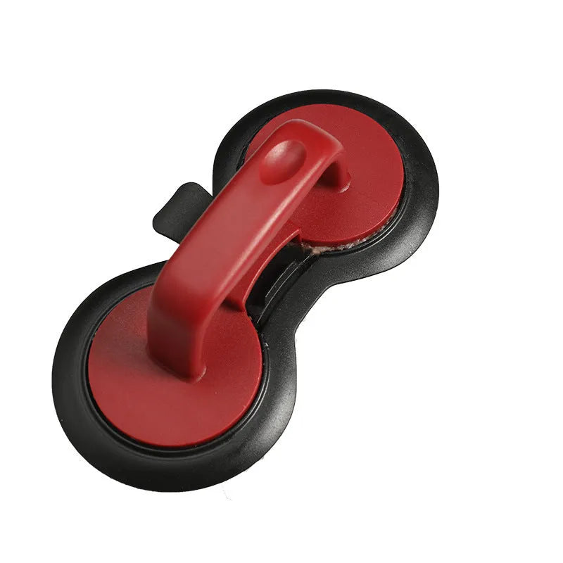 Black and red food-grade ABS plastic burger press with non-stick round moulds.