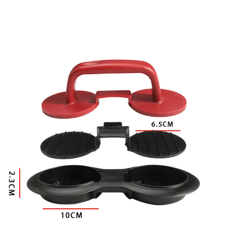 Black and red food-grade ABS plastic burger press with non-stick round moulds.