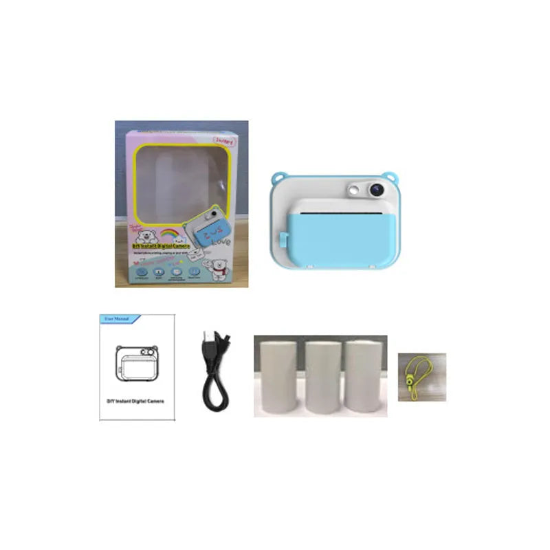 Children's digital camera with 2.0 inch HD screen, ABS body 94 x 35 x 74.7mm, pink or blue, instant printing