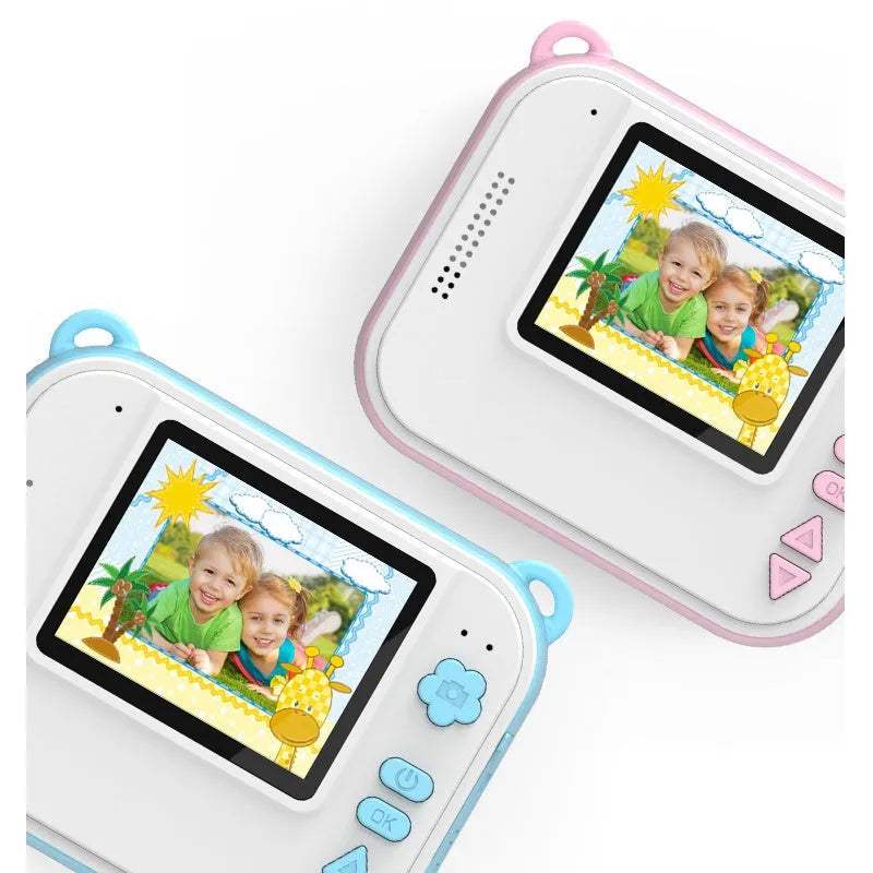 Children's digital camera with 2.0 inch HD screen, ABS body 94 x 35 x 74.7mm, pink or blue, instant printing