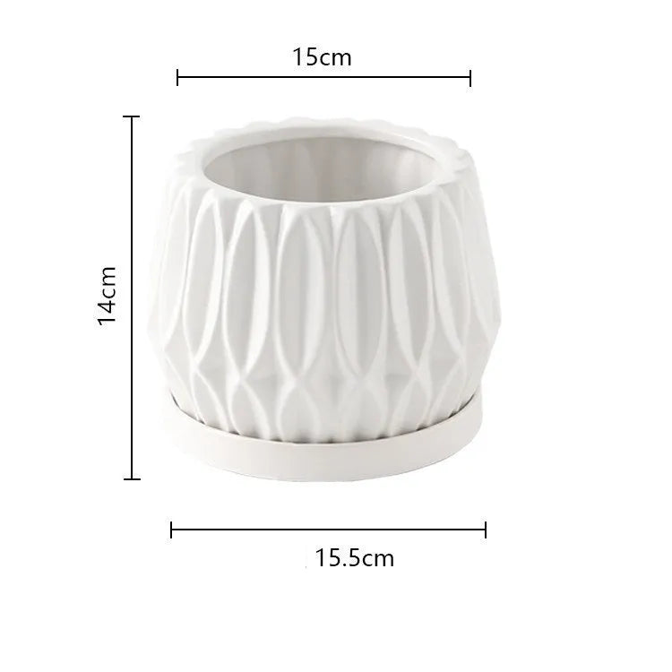 Grey ceramic tabletop flowerpot for plants with simple design and medium size