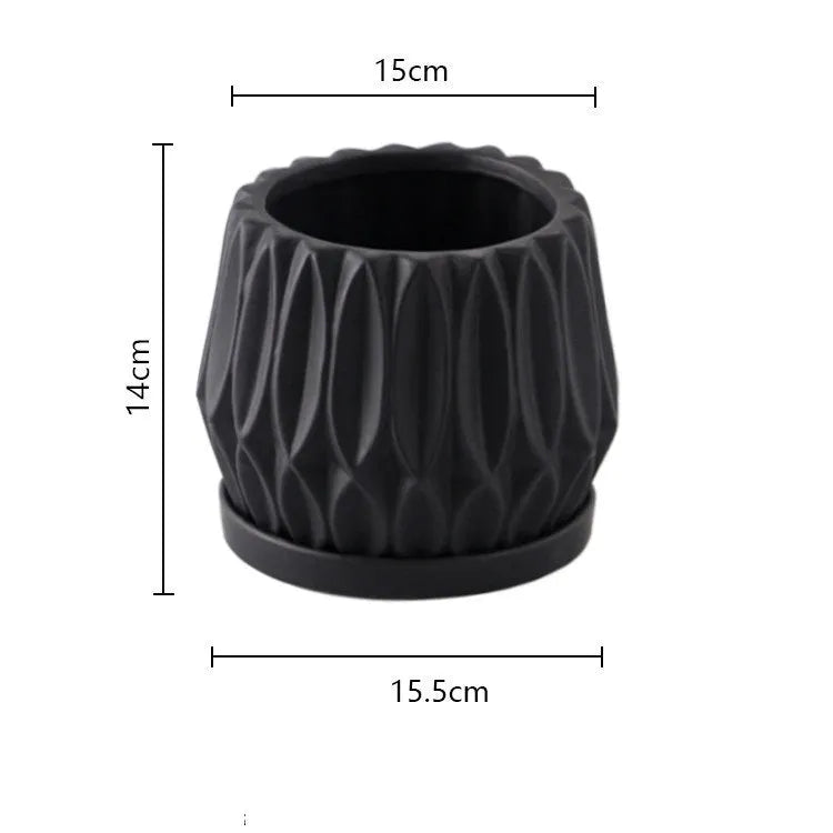 Grey ceramic tabletop flowerpot for plants with simple design and medium size