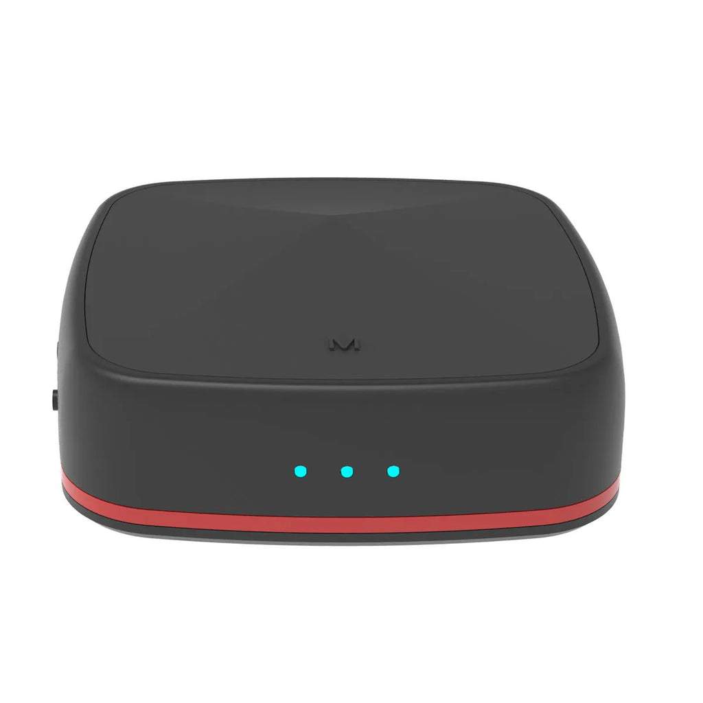 Black Bluetooth 5.0 audio adapter with CSR8675 chip for optical SPDIF and AUX connections.