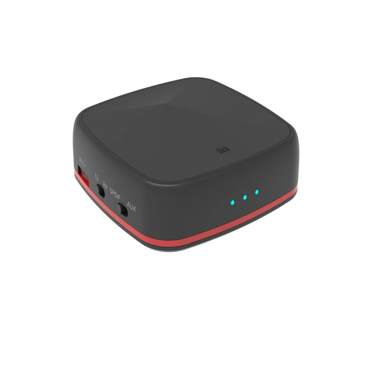 Black Bluetooth 5.0 audio adapter with CSR8675 chip for optical SPDIF and AUX connections.