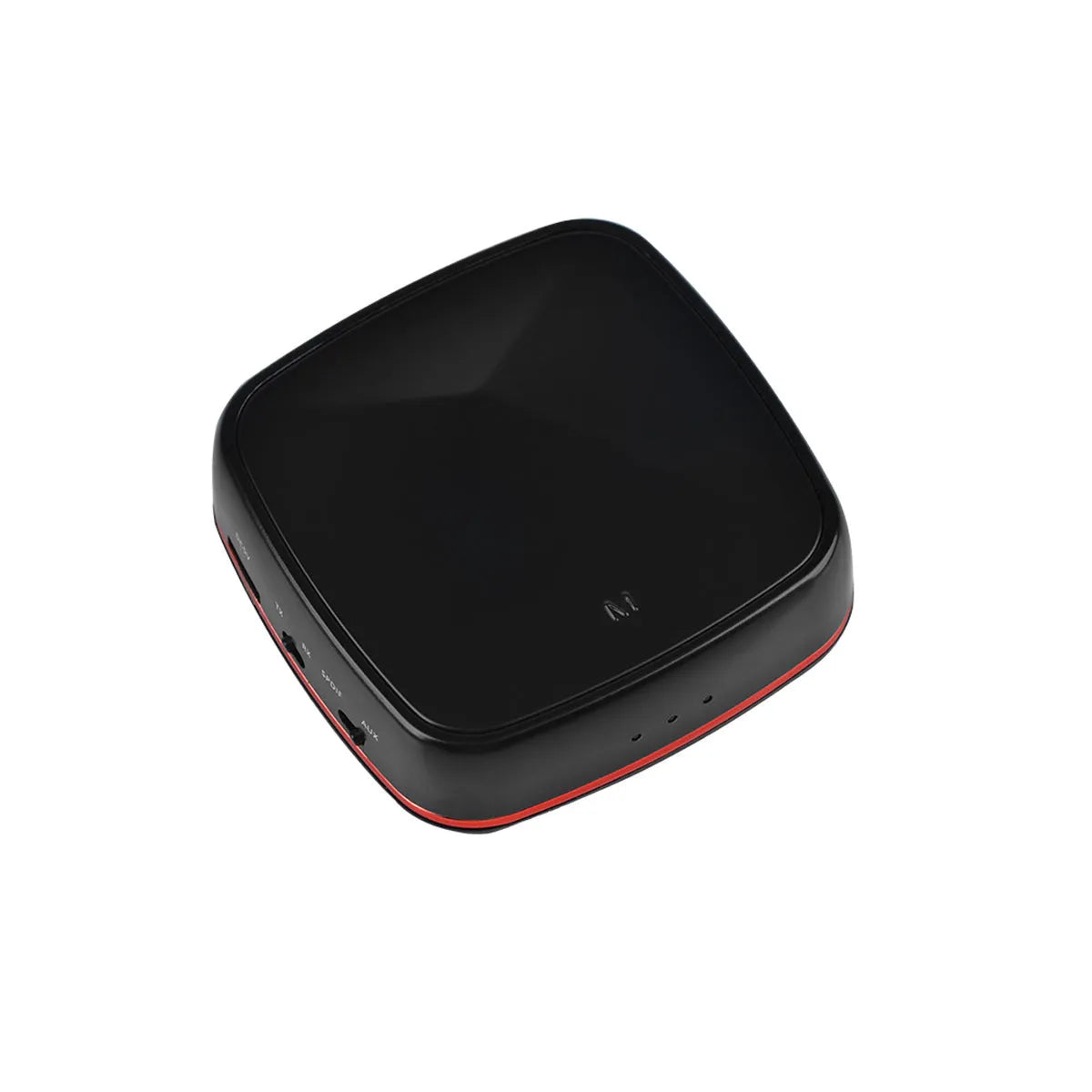 Black Bluetooth 5.0 audio adapter with CSR8675 chip for optical SPDIF and AUX connections.