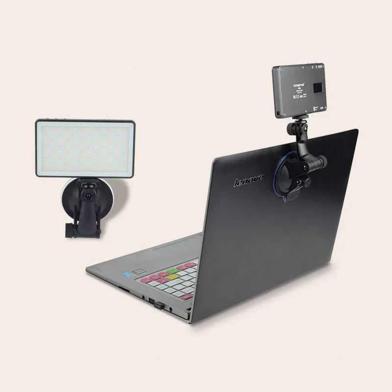 Black aluminium LED video conference light with USB-C port and 1/4-inch mount