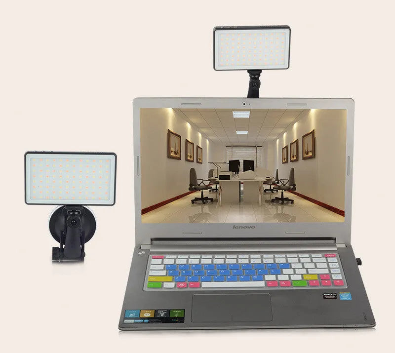 Black aluminium USB-C rechargeable LED ring light for laptop video conferencing with 96 LEDs.