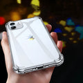 Transparent white shockproof silicone case shown on iPhone displaying clear protection