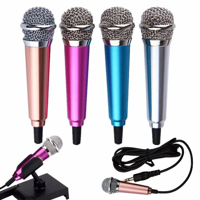 T3 Mini wired condenser microphone for Android phones in blue, gold, red, and silver colour options.