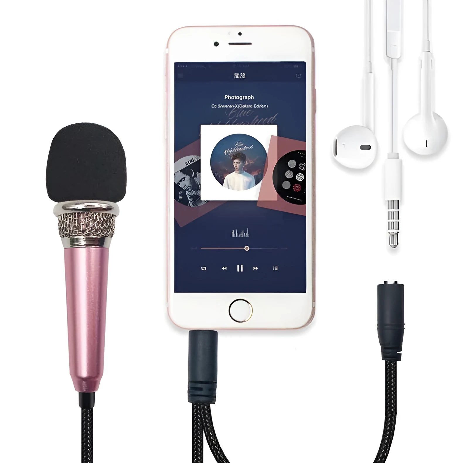 T3 Mini wired condenser microphone for Android phones in blue, gold, red, and silver colour options.