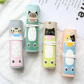 Roll-up pencil case with Korean cartoon cat pattern in blue, green, pink, or yellow.