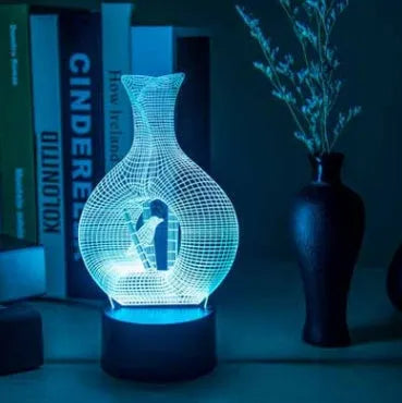 3D acrylic LED night light with touch control showing seven colour change options on ABS base