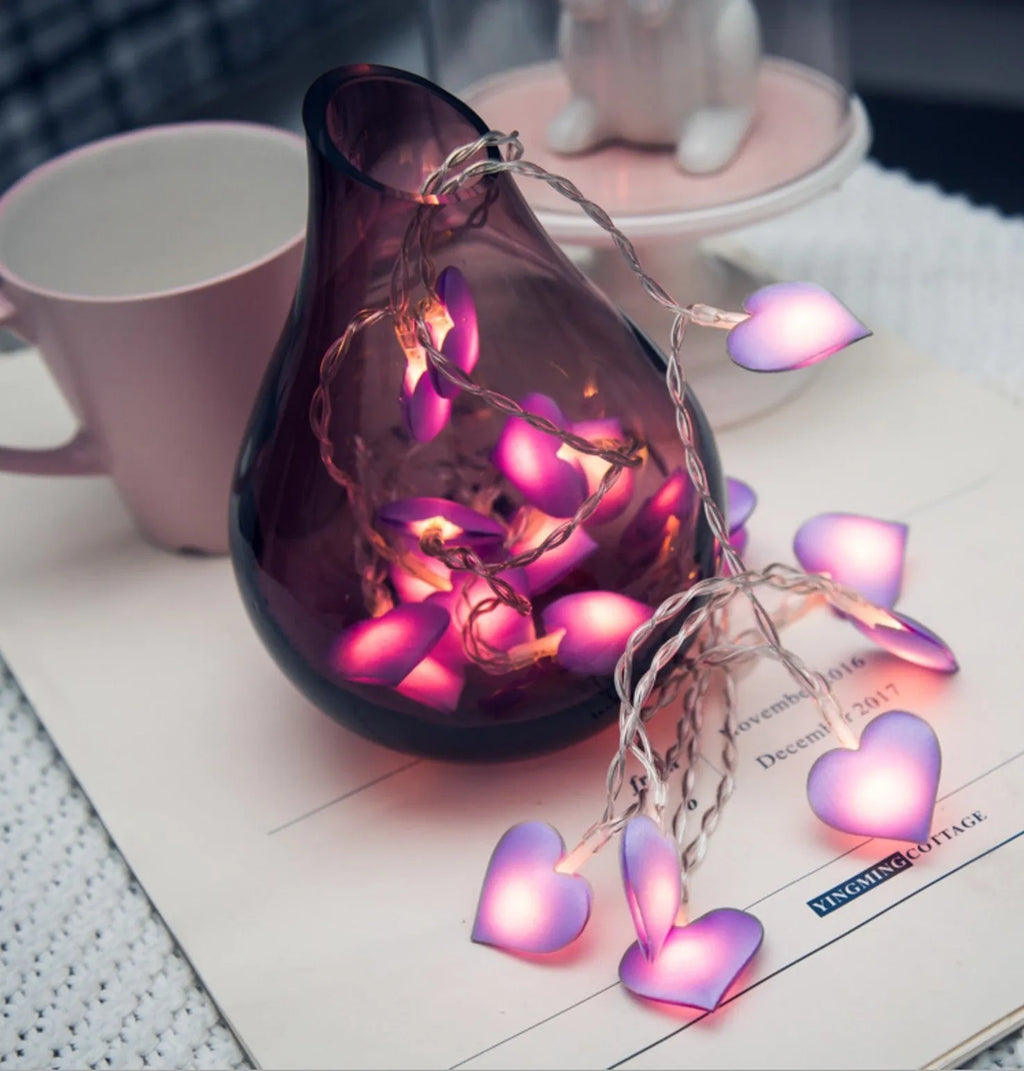 Pink and purple LED fairy string lights with battery pack for bedroom and event decoration