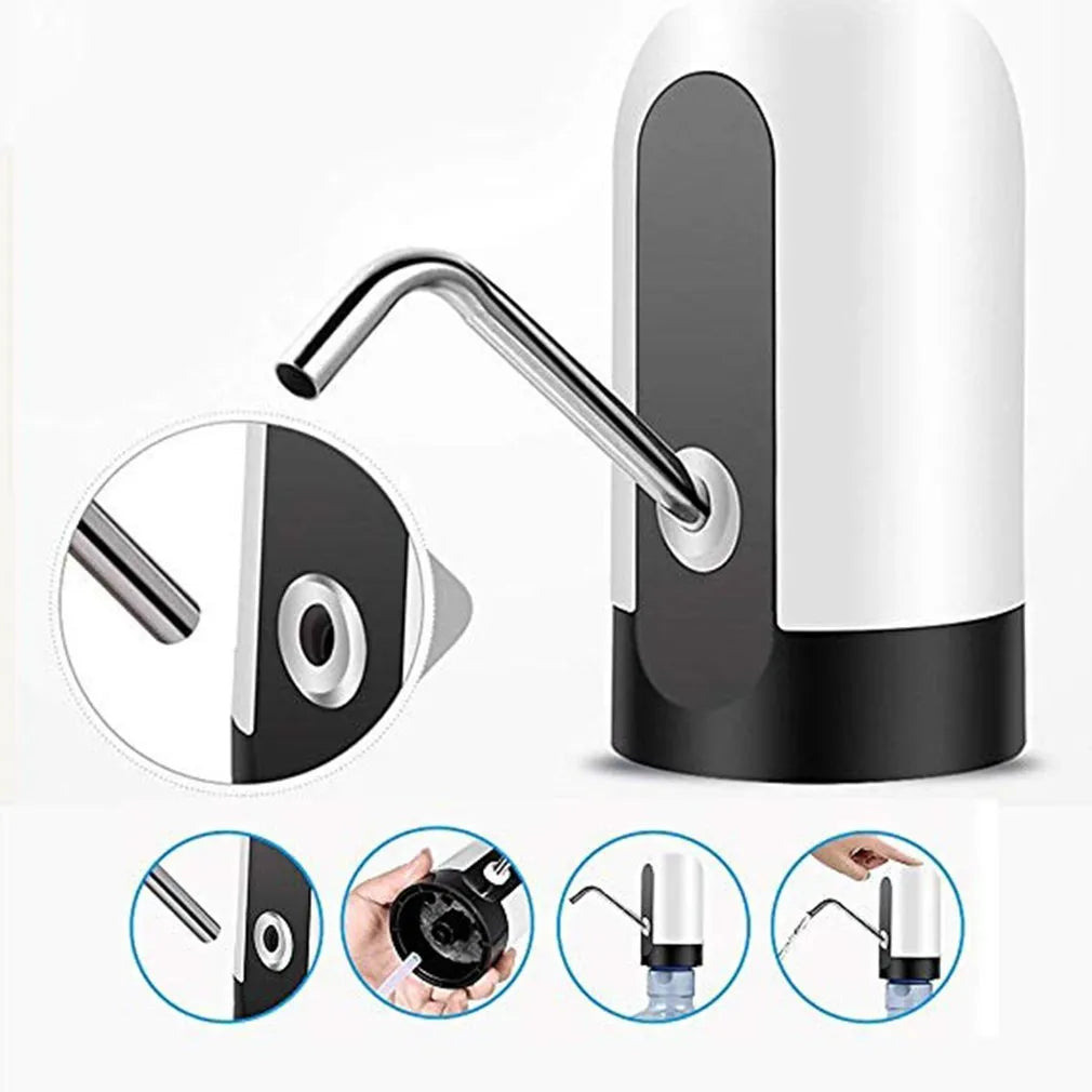 Electric water pump for bottled water, 13x7.5cm, black or white, with USB cable and instruction manual